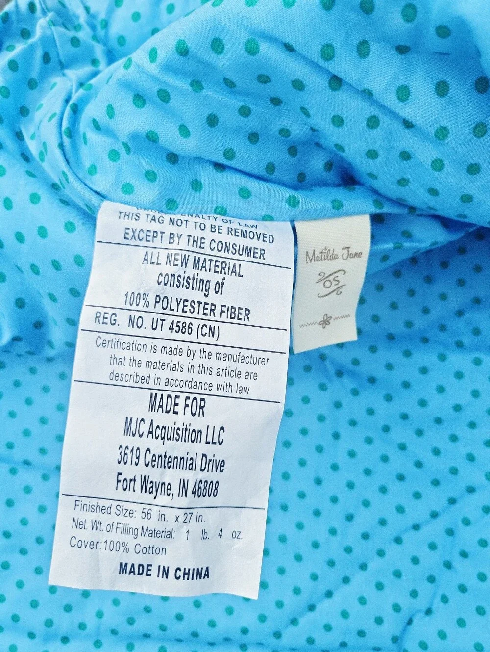 NWT Matilda Jane Bed Of Roses Cotton Floral Plaid Roll Up Sleeping Bag